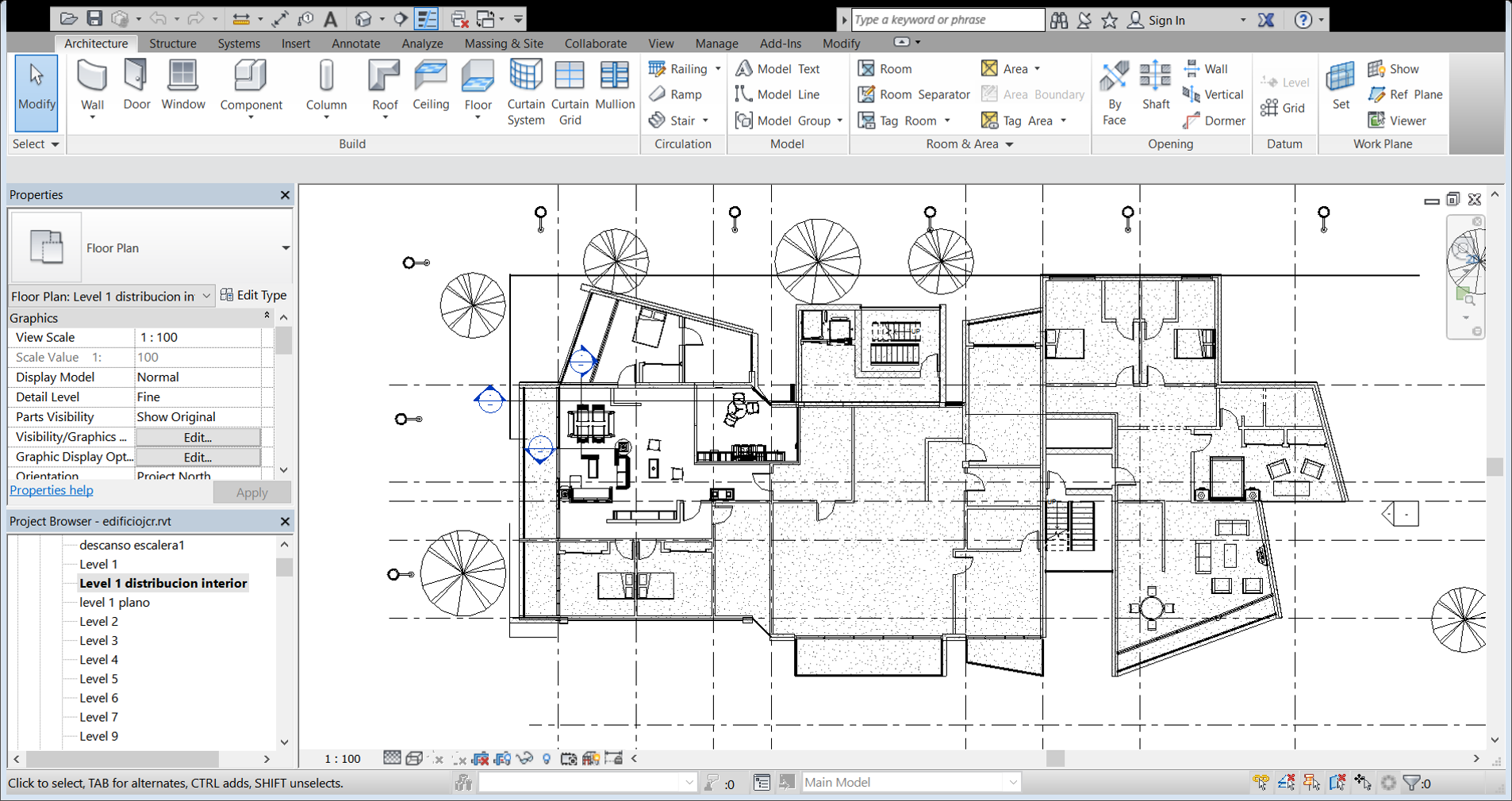 planta nivel 1 | Curso Revit Architecture